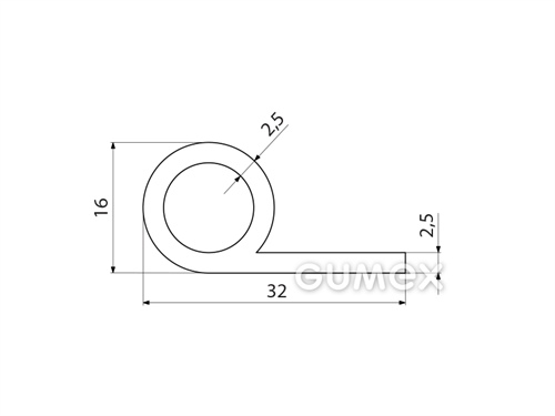 "P" Silikonprofil mit Loch, 32x16/2,5mm, 60°ShA, -60°C/+180°C, transparent, 